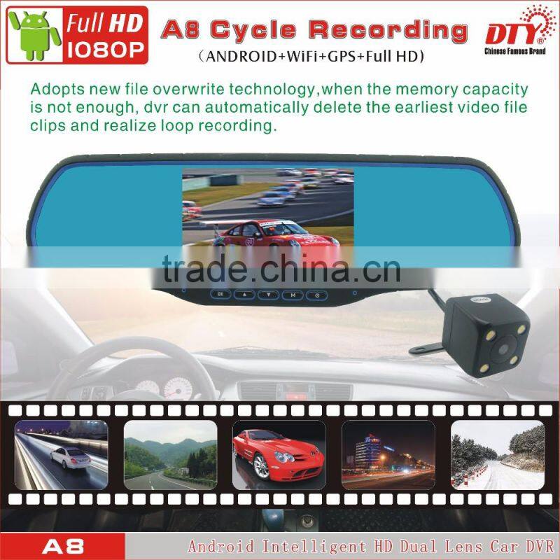 5"Android fhd 1080p car camera dvr video recorder, android rear view mirror car dvr ,GPS Car Navigation Recorder