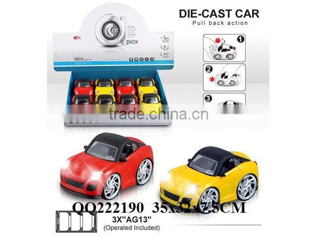 1:28 8pcs ALU Pull back car with light &Music include 3*AG13 batteries,toys car for kids