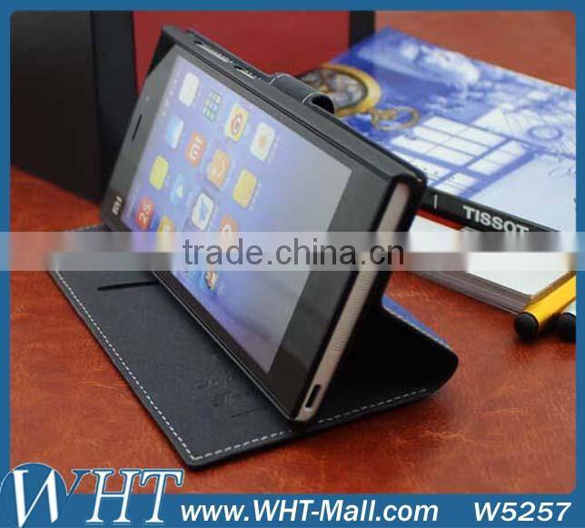 for XiaoMi Mi3 Wallet Stand Cover Folio Jeans Leather Case with Built-in Card Slot Factory Price