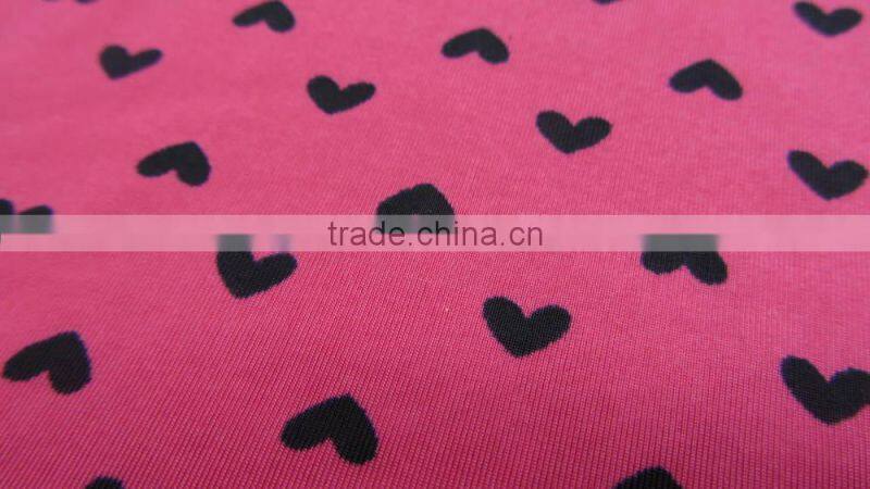 rose red heart polyester print lycra swimwear fabric