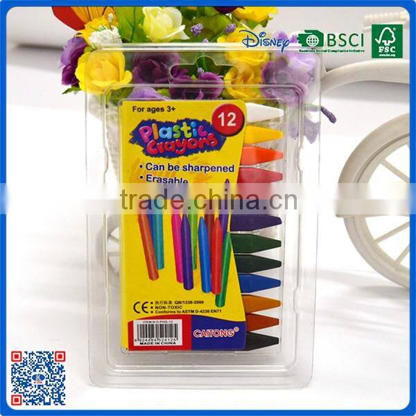 2016 wholesale 12 colors 3.5 inch wax crayons in pvc bag customized Logo printed crayons