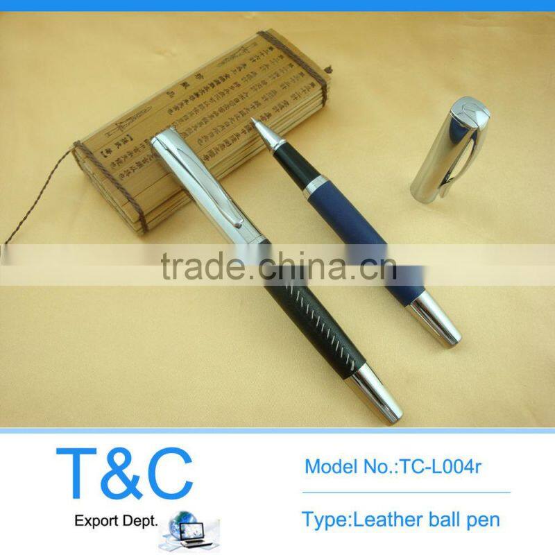 TC-L005r Leather pen pounch, leather roller ball pen with crack leather
