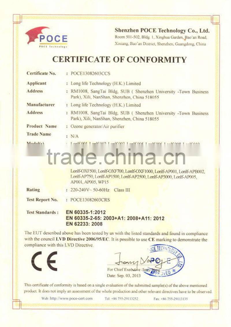 ozone detector/Long Life Integrated Ozone Generator/ozonizer/ ozonator