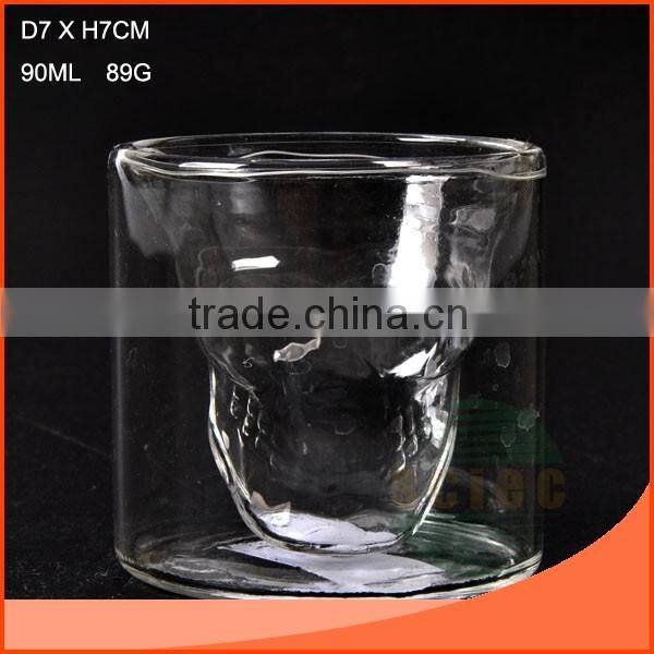 266 ml Double wall glass cup with clear wall outside and green wall inside