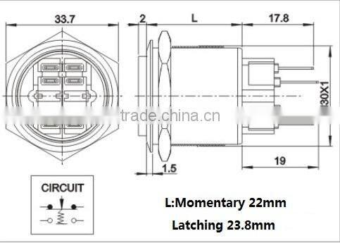 High Round Momentary Anti-vandal Metal Push Button Switch 30mm Waterproof