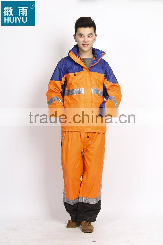 en471popular raincoat with reflective strips factory eflective traffic fluoescent unisex raincoat emergency raincoat with lining