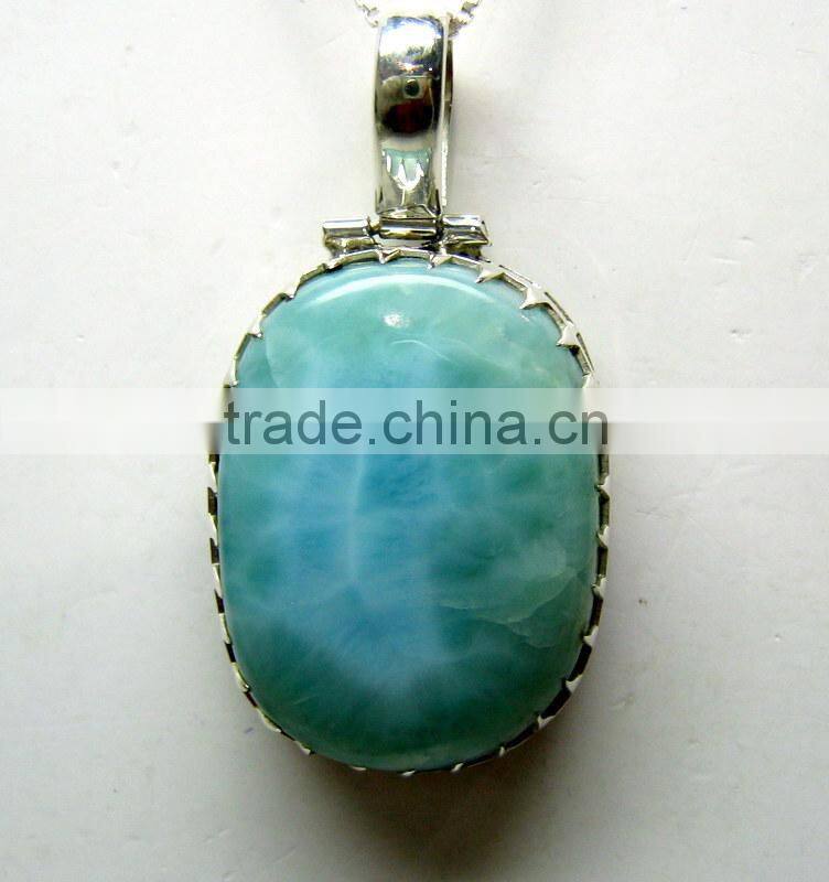 Turquoise Tumble Cabochon Pendant , 925 Solid Sterling Silver Pendant, Designer Silver Prong Pendant