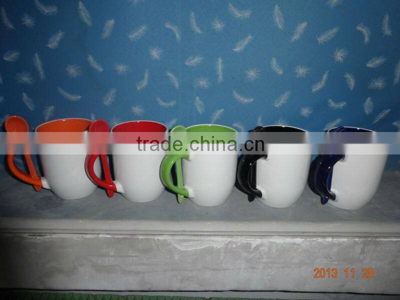 Inner and Handle Colored Ceramic Sublimation Spoon Mug
