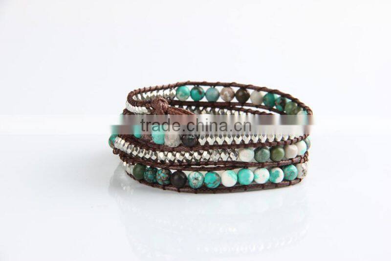 Pure natural turquoise paragraphs female winding bracelet for men and women lovers in Tibet