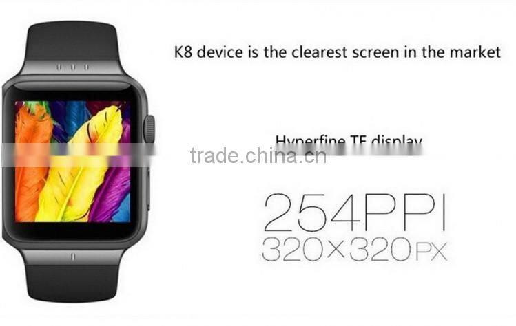 New design k8 smart watch 2015 bluetooth android 4.4 with SMS , FM , gps , gprs , wifi , camera With 1.54 inch Screen mt6572 3G
