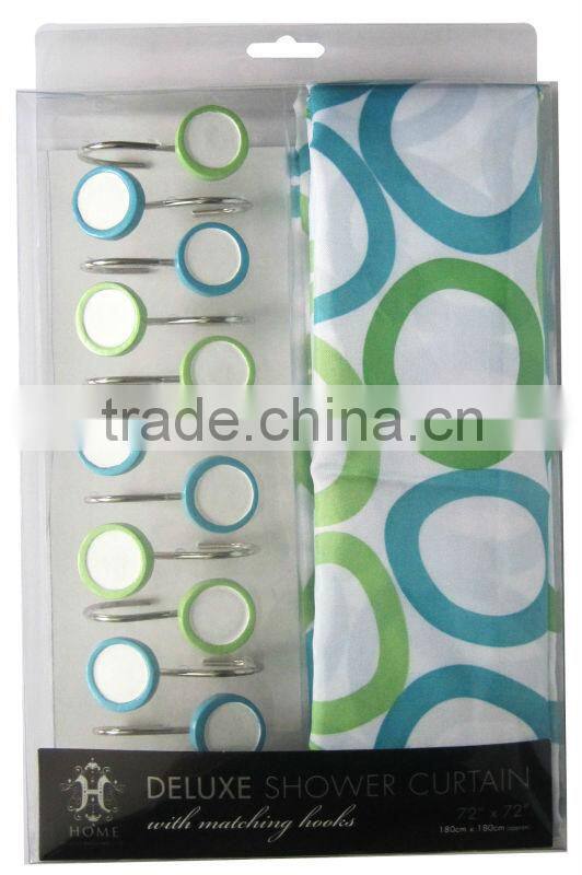 classic round pattern design peva shower curtain with resin hooks
