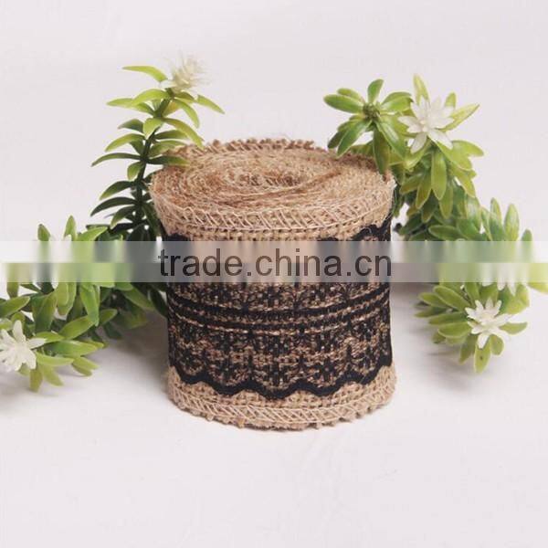 Nature decorative burlap jute ribbon lace bows for decoration jute bow barrette, woven fabric hair bow