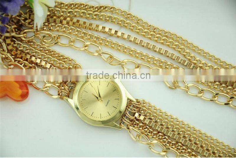 fashion Geneva wrist women metal long chain geneva lady watch
