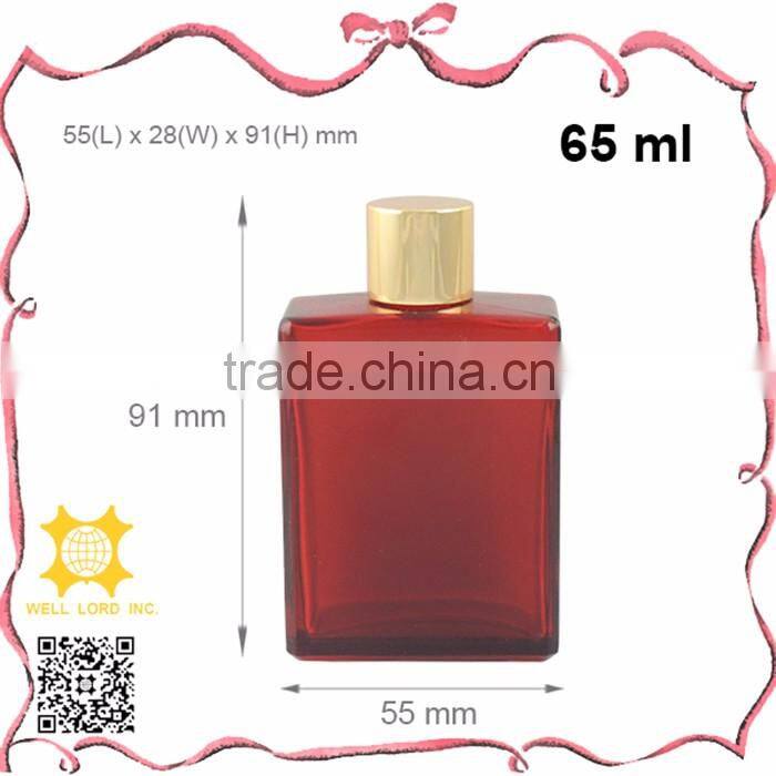 65ml bright wine red cuboid empty glass bottle