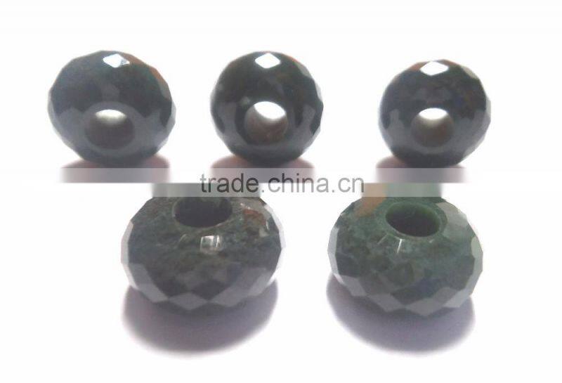 Green Jasper Fancy Faceted Handmade Roundel Big Hole Beads