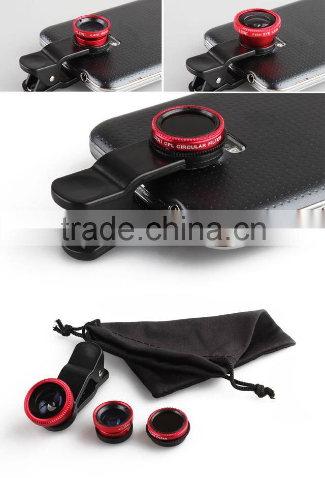 Portable 0.65X Wide-angle Lens+Fisheye+Macro+CPL 4-in-1 Camera Lens Set For Mobilephones Tablets Notebook