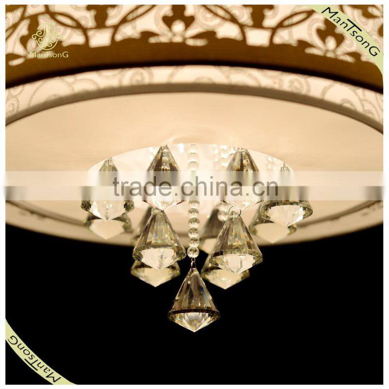 Beautiful Flower Printed Fabric Shade Ceiling Lamp Crystal Accessories for Home Decorative