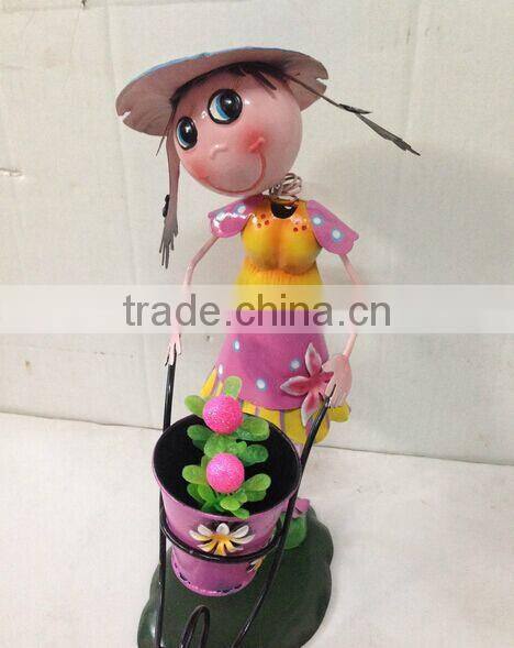 2015 newest design girl boy garden decoration metal girl flower pot metal bog flower pot metal flower pot