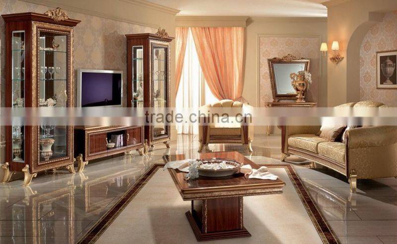 2016 NEW ARRIVAL Italian Royal Solid Wood Beige Color Fabric/Upholstery Corner Sofa Set/Living Room Furniture Set Wit(MOQ=1 SET)