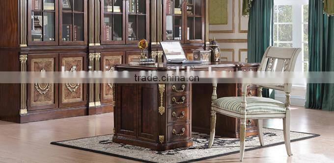French Style Executive Office Desk With Armchair, Retro Classic Wood Carving Writing Table, Noble French Home Office Furniture