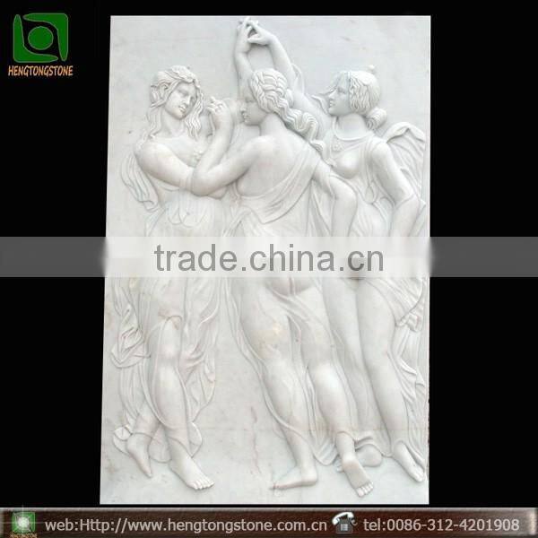 Hand Carved The Three Graces White Marble Relief Sculpture