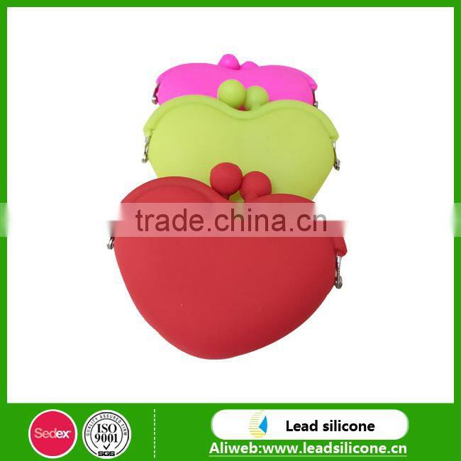 2015 Hot Selling Heart Shape Silicone Wallet/Silicone Coin Bag