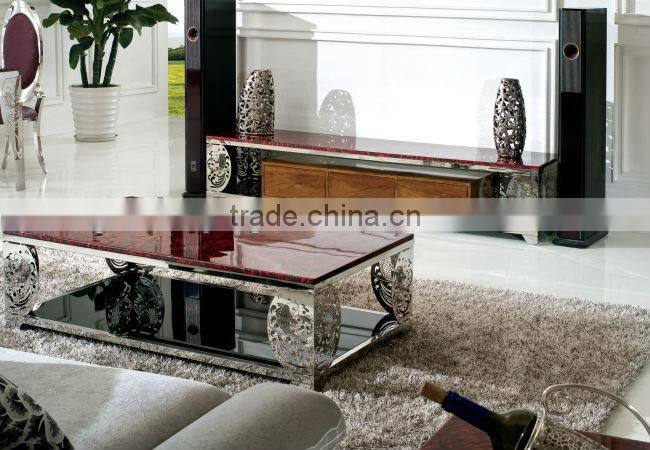living room furniture modern design red marble top, elegant wood drawer TV stand E348