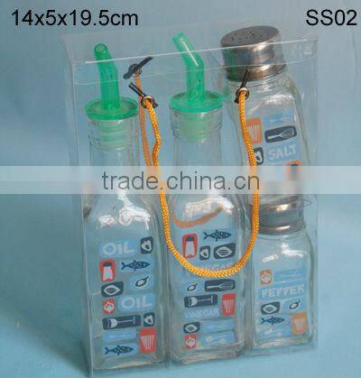 decal glass spice & oil container set