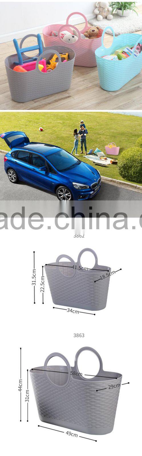 Eco-friendly Soft PE laundry basket handle plastic sundries storage basket