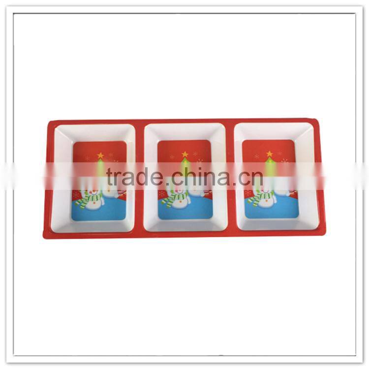 Rectangular 3 compartments chip dip, division durbale snowman Christmas decorative dishes