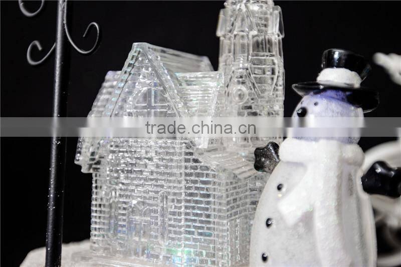 acrylic led light house with snowman and lamp for Christmas house