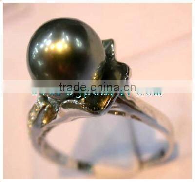fashion seed 18K gold best quality black tahitian perfect pearl ring for girls