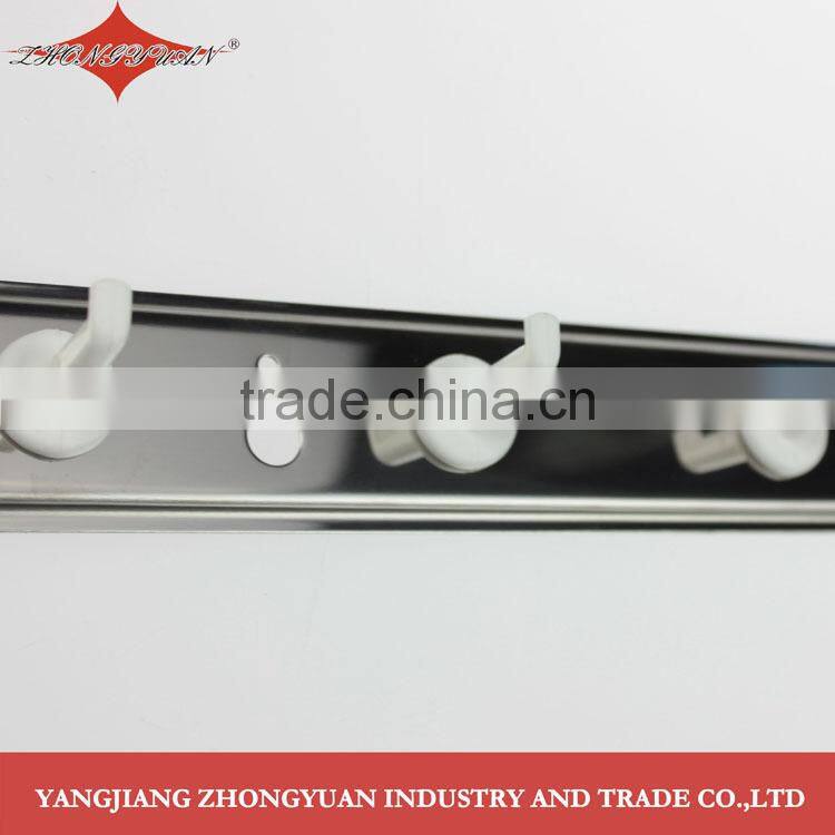 Classic design wall-mount stainless steel pot rack cookware rack with 6 plastic hooks