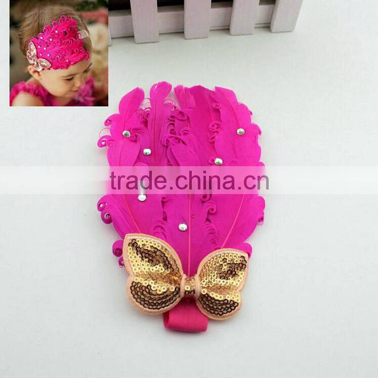 New Fashion Unique Baby Elastic Lace Headband Baby Girls Hair Turban Headband Wholesale Cute Baby Girls Feather Hairband