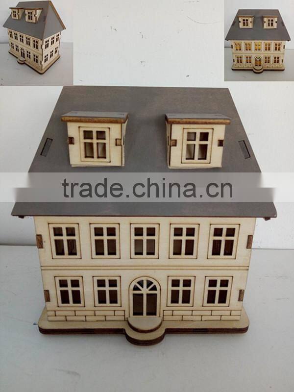 Christmas Wood Laser Engraved Lighted House Ornament