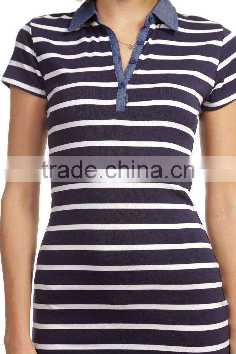 2015 summer cotton fabric black simple ladies plain t-shirt fashion dress with pocket
