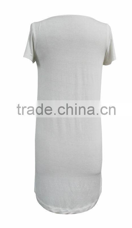 Ladies Beautiful fancy casual short sleeve long white dresses shirts for women with front bust pocket