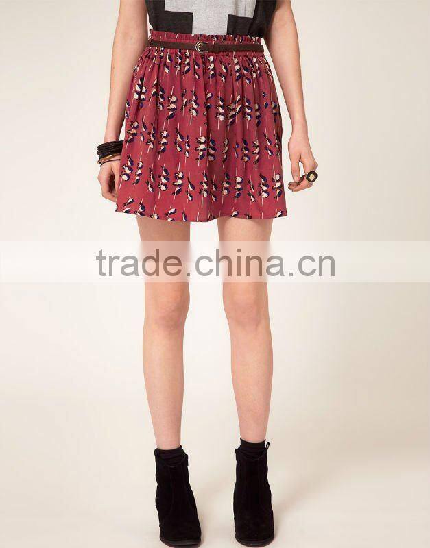 12SK004 Summer Hot Selling Fashion Bird Print Full Mini Skirt