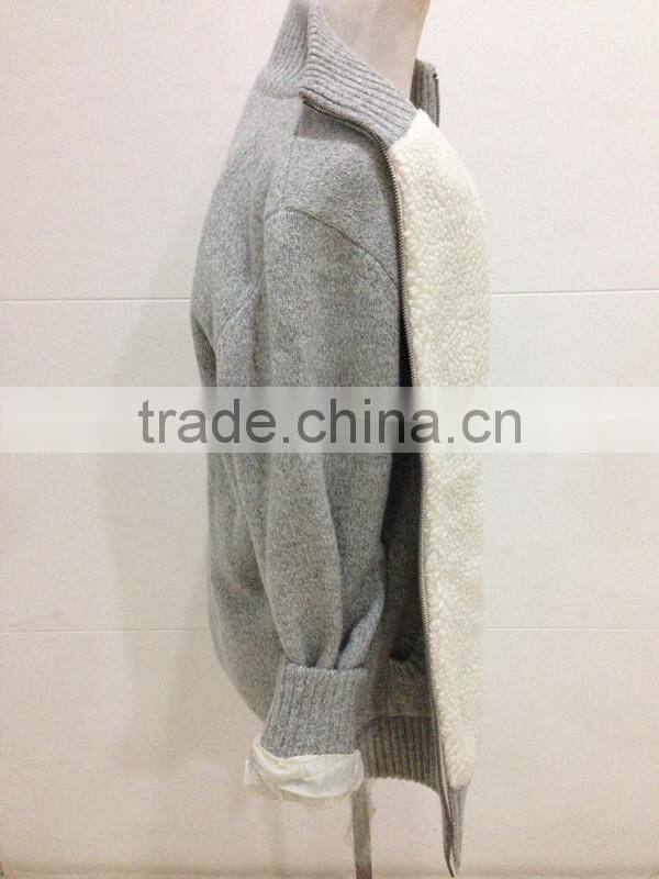 Mens zipper cardigan lambswool sweater coat with lining