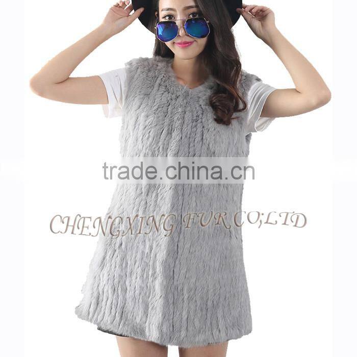 CX-G-B-184 New Fashion Knitted Women Grey Rabbit Fur Alpaca Fur Vest