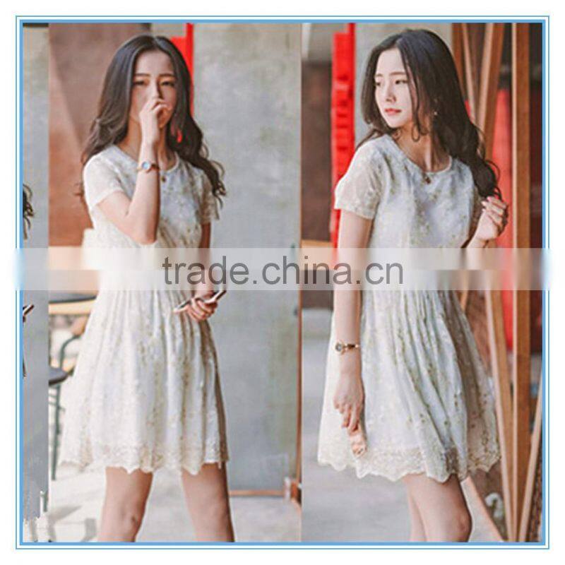 Lady New Model Fashion Lace Embroidery Dress Short Frock Dress
