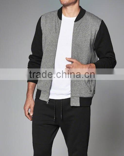 men's color block full zipper design bomber jacket with rib hem