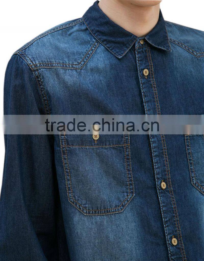 Top quality long sleeve washed mens denim shirts