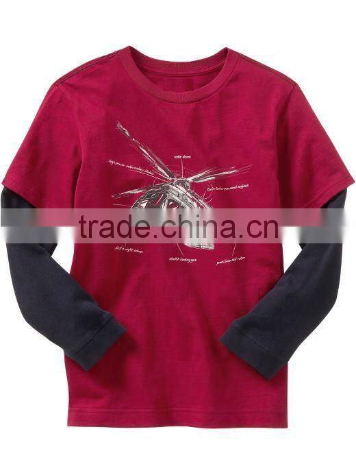 BOYS PRINTED LONG SLEEVE T.SHIRT WITH CONTRAST SLEEVES