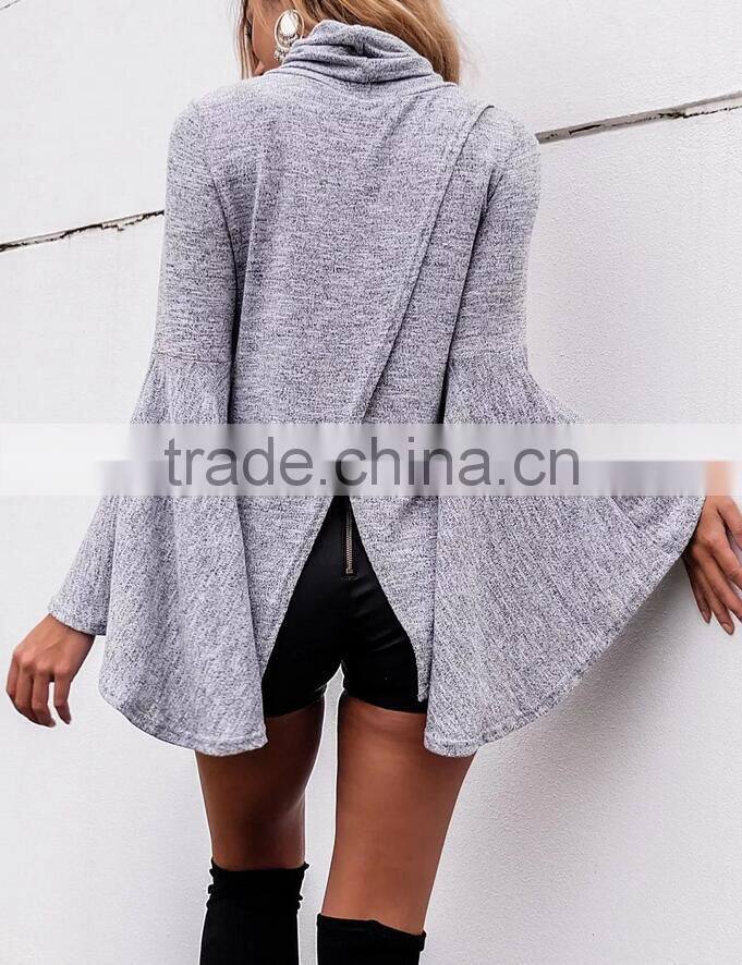 Runwaylover EY2346B New Style 2017 Ladies Fashion Flare Sleeve Knitted Turtleneck Blouse