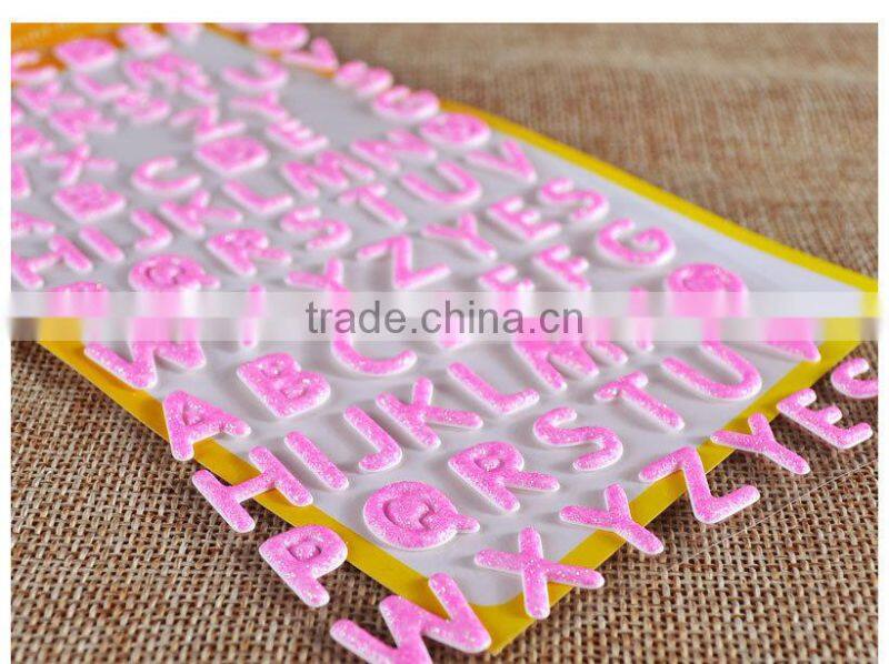 custom cheap adhesive sticker Alphabet / Number shape glitter sticker Children DIY sticker