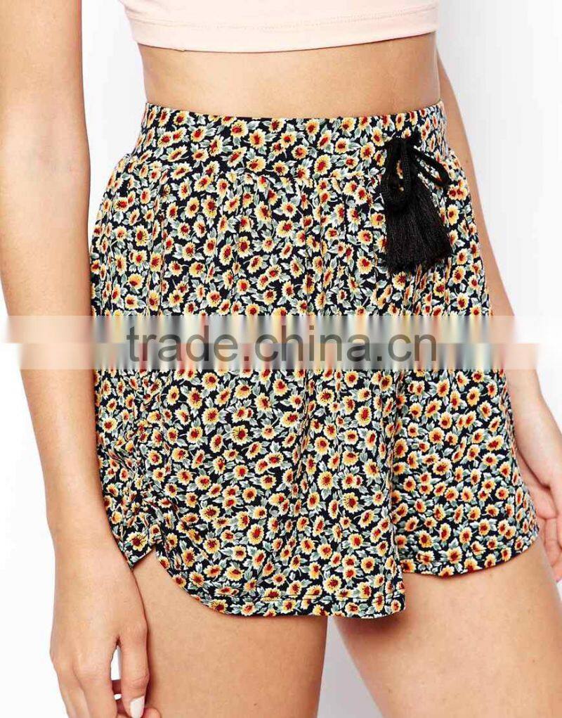 Culotte Shorts in Mini Sunflower with Tassel Tie