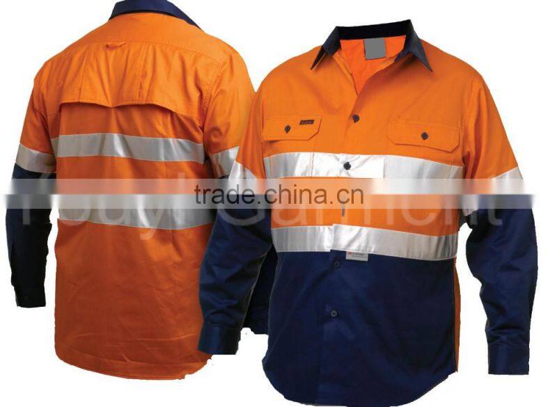Hi Vis Orange 100% Cotton Work Shirt With 3M Reflective Tape