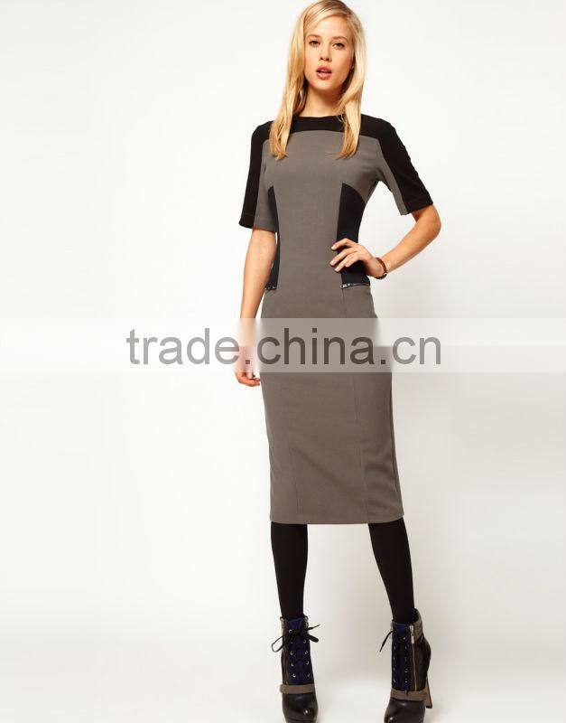 Pencil Dress In Color Block With Zip Detail