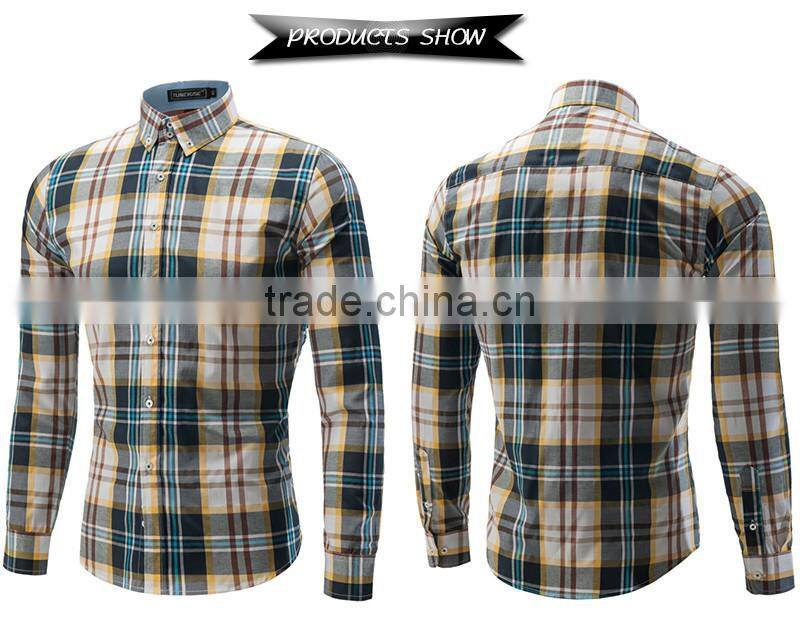 New product 2016 European fashion 100% cotton yarn dyed plaid shirt wholesale men's clothing
